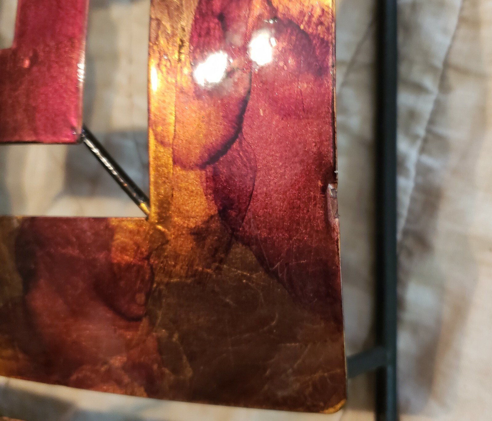 UNIQUE METAL WALL HANGING – METAL AND PLASTIC – COPPER MAROON YELLOW COLOR