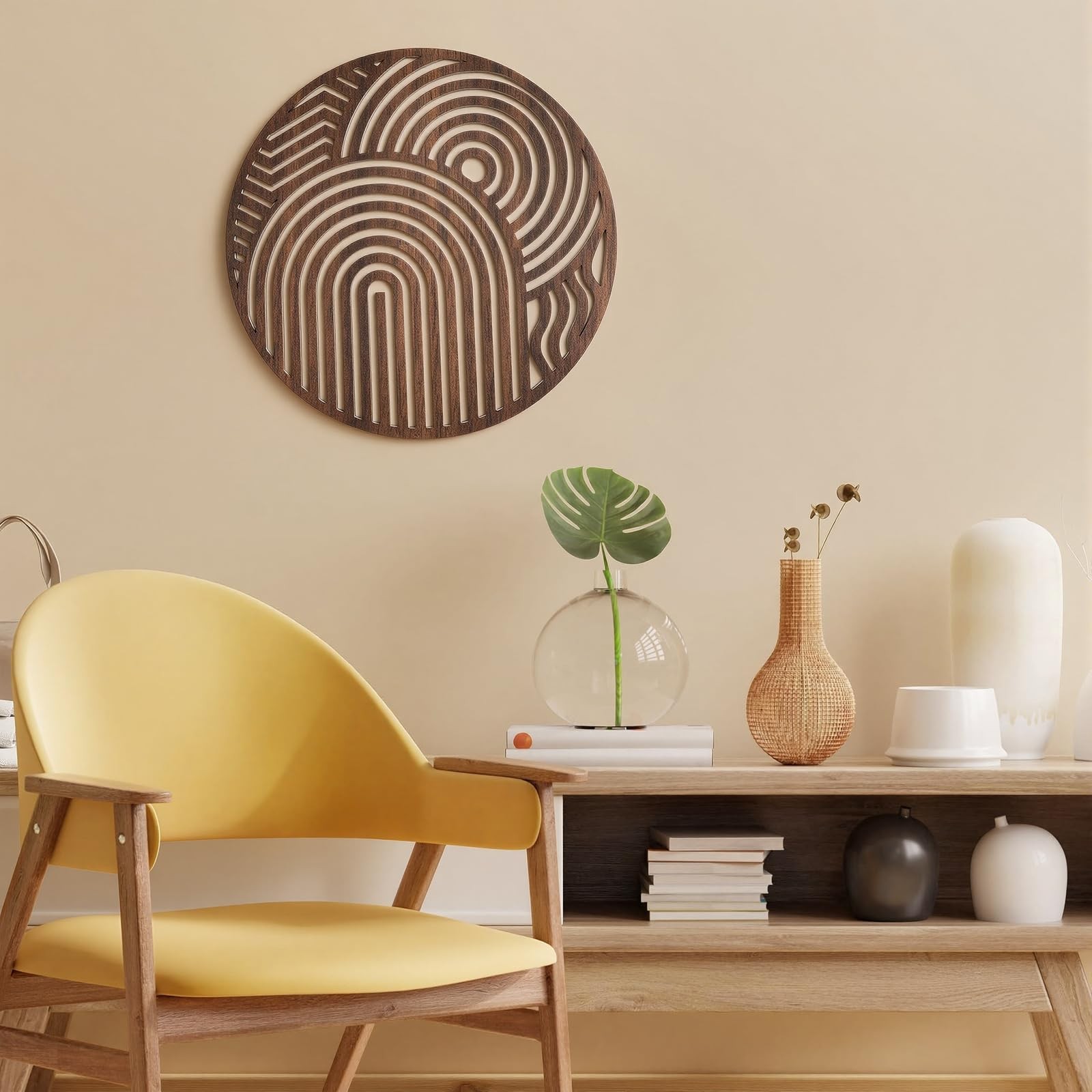 Mcm Decor Mid Century Modern Wood Wall Art Small Walnut Geometric Wall Sculpt…
