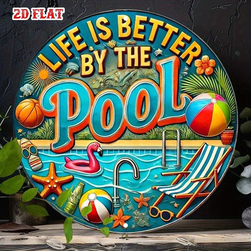 Life Is Better By The Pool Metal Sign Retro Poolside Wall Decoration For Patio