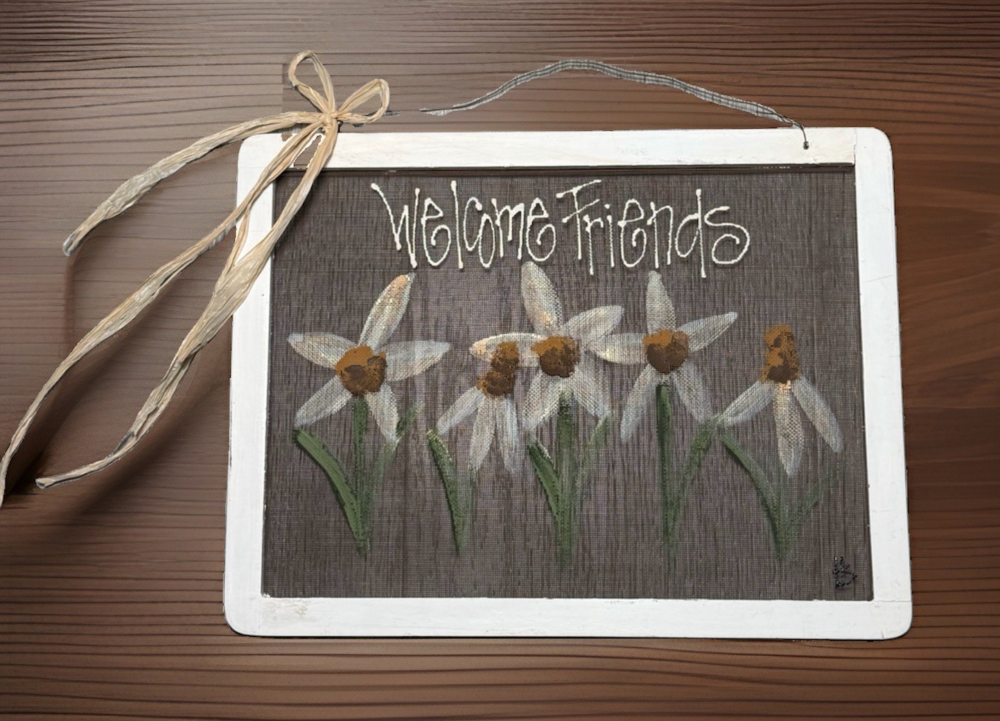 Welcome Friends, Daisy Wall Sign! Rustic Farmhouse Wall Decor 8 X 11