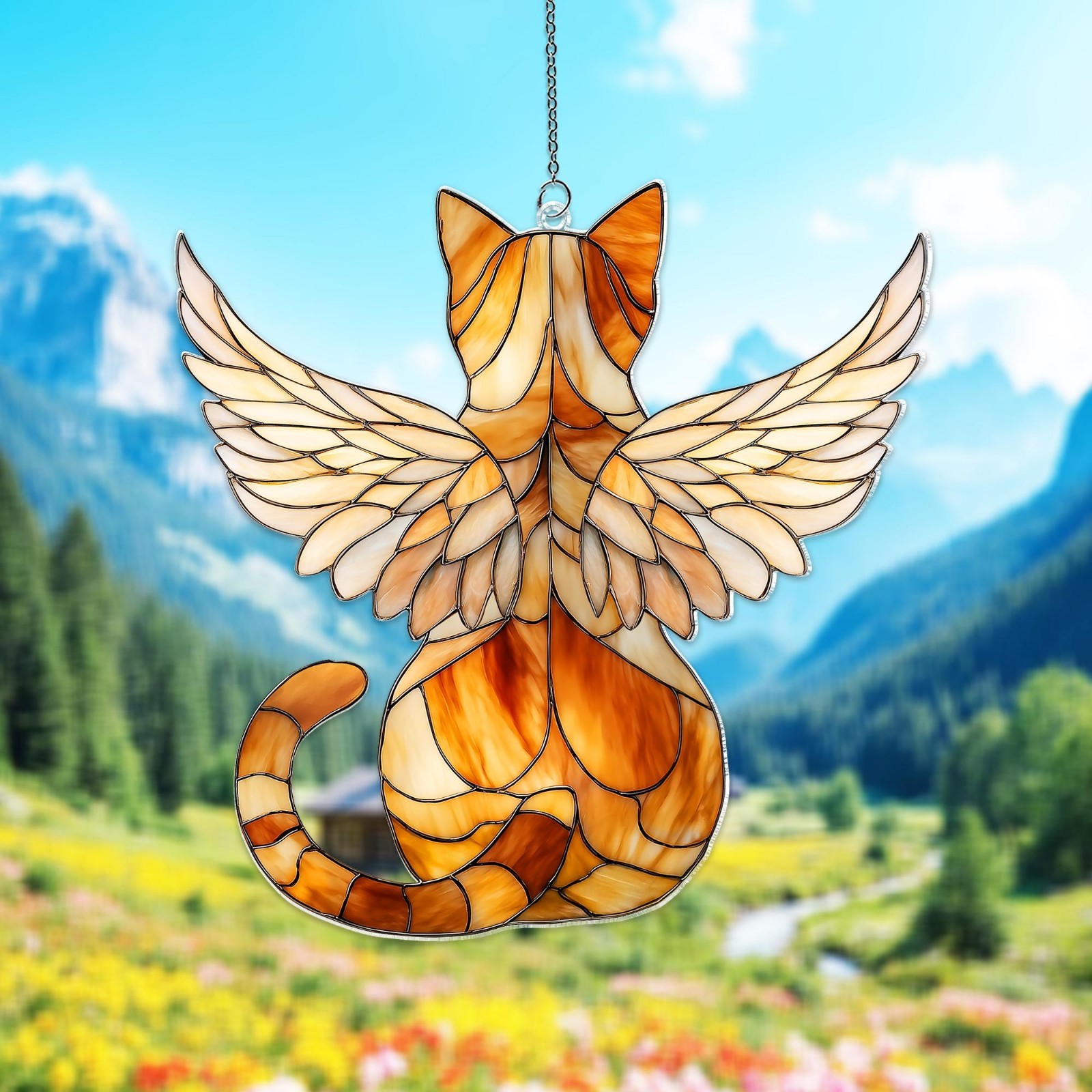 Cat Memorial Suncatcher, Personalized Angel Wings Window Decor, Pet Loss Gift