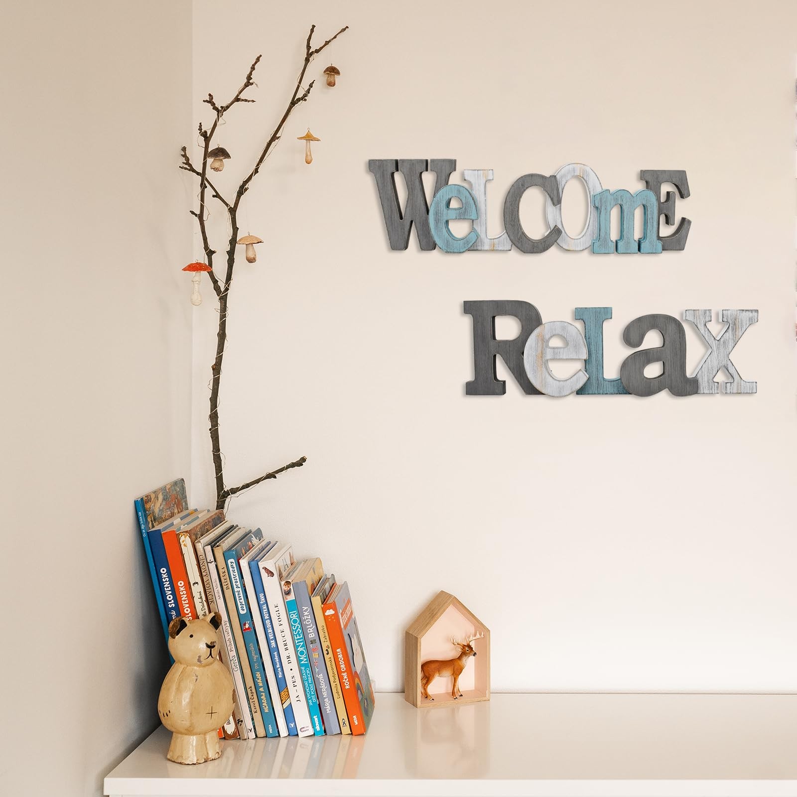 Rustic Wooden Teal Home Sign Decorative Cutout Letters Freestanding Block Wor…