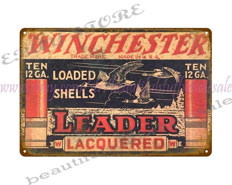 Leader loaded shells lacquered 12 Ga ammo hunting metal tin sign hunting ammogun