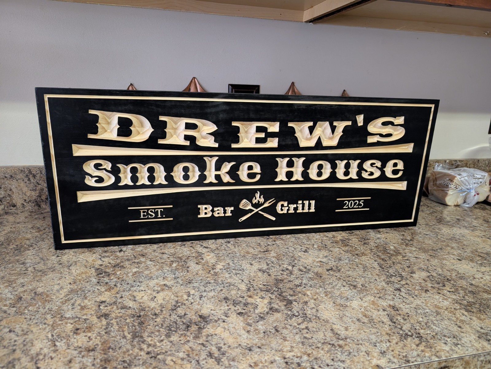Bar and Grill Sign – Custom Name Home Outdoor Carved Wooden Engraved Wood Plaque