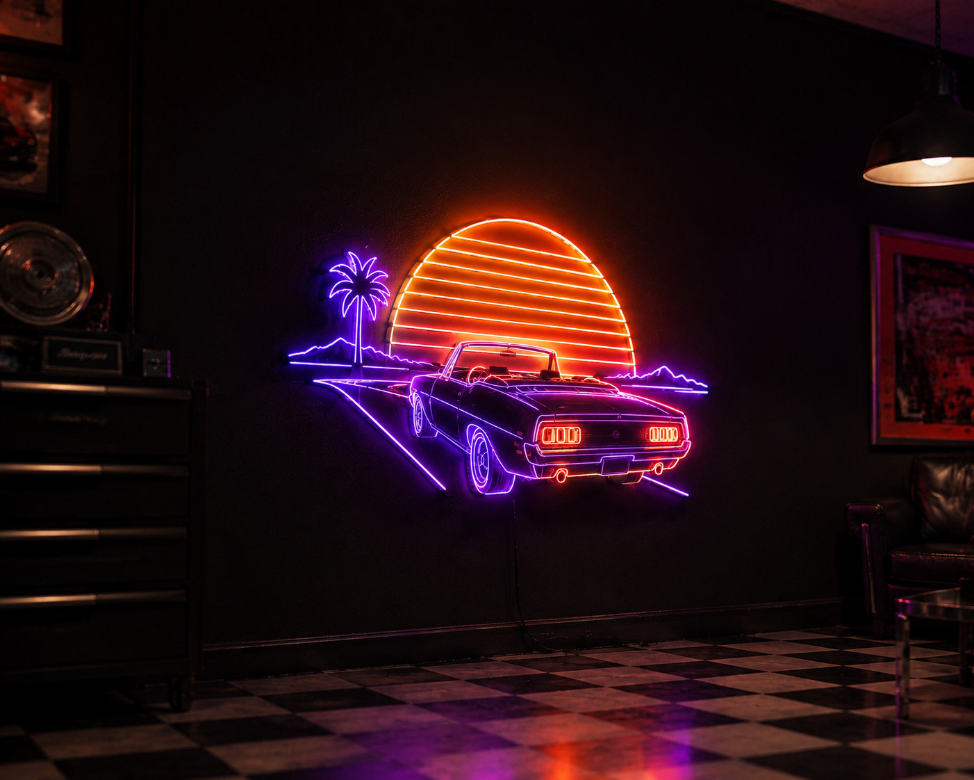 Retro Sunset Neon Sign | Art Deco LED Wall Light | Synthwave Room Decor