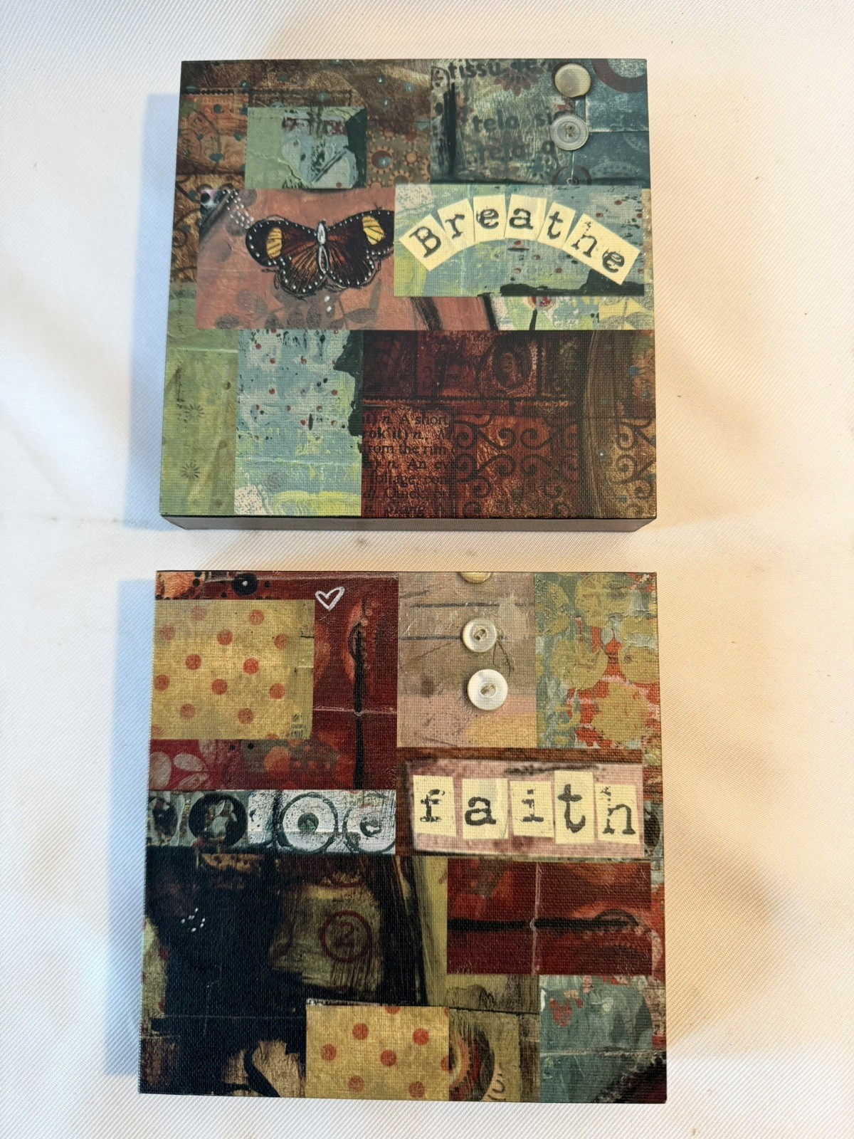 Set Of 2 Kelly Rae Roberts Wall Art Faith & Breathe 6” x 6” Demdaco 2009