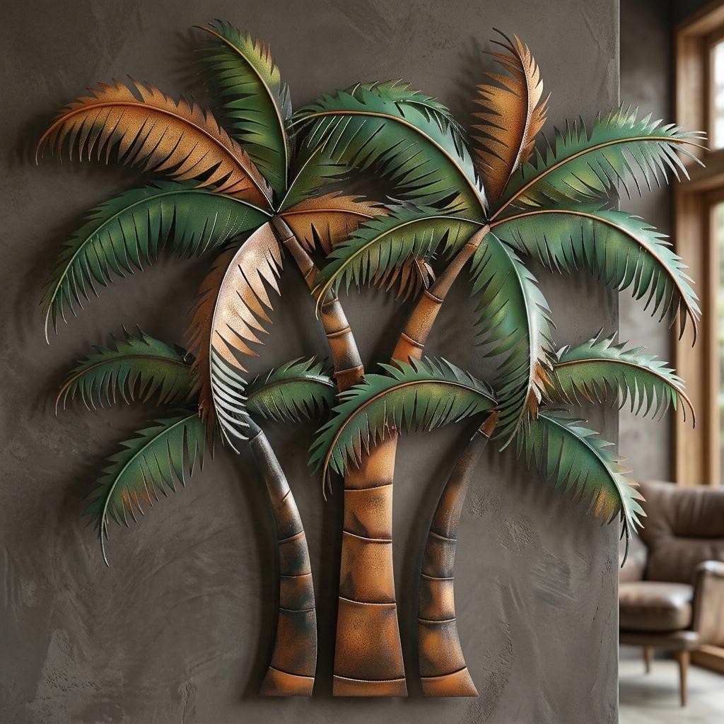 Palm Tree Metal Wall Art, Tropical Coastal Outdoor Decor, Beach House Patio Sign