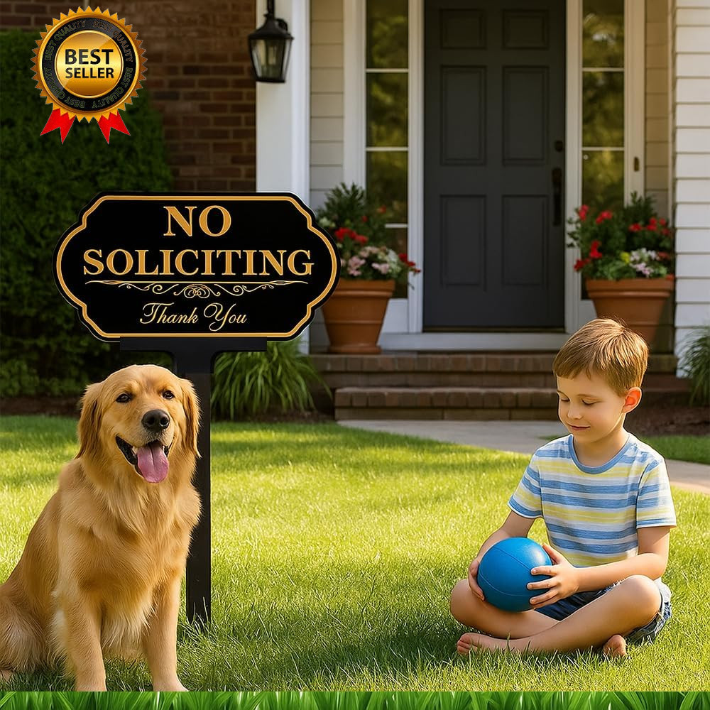 No Soliciting Sign for House with Stake 50 Mil Thick Aluminum 5X10 Inch…
