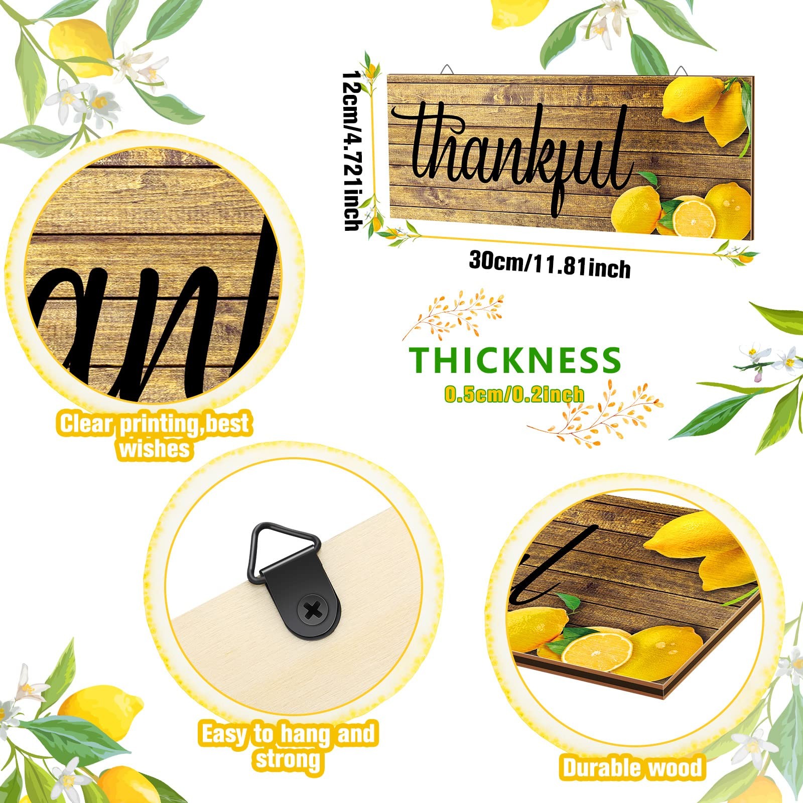3 Pieces Lemon Wall Decor Grateful Thankful Blessed Art Signs Lemon Decoratio…