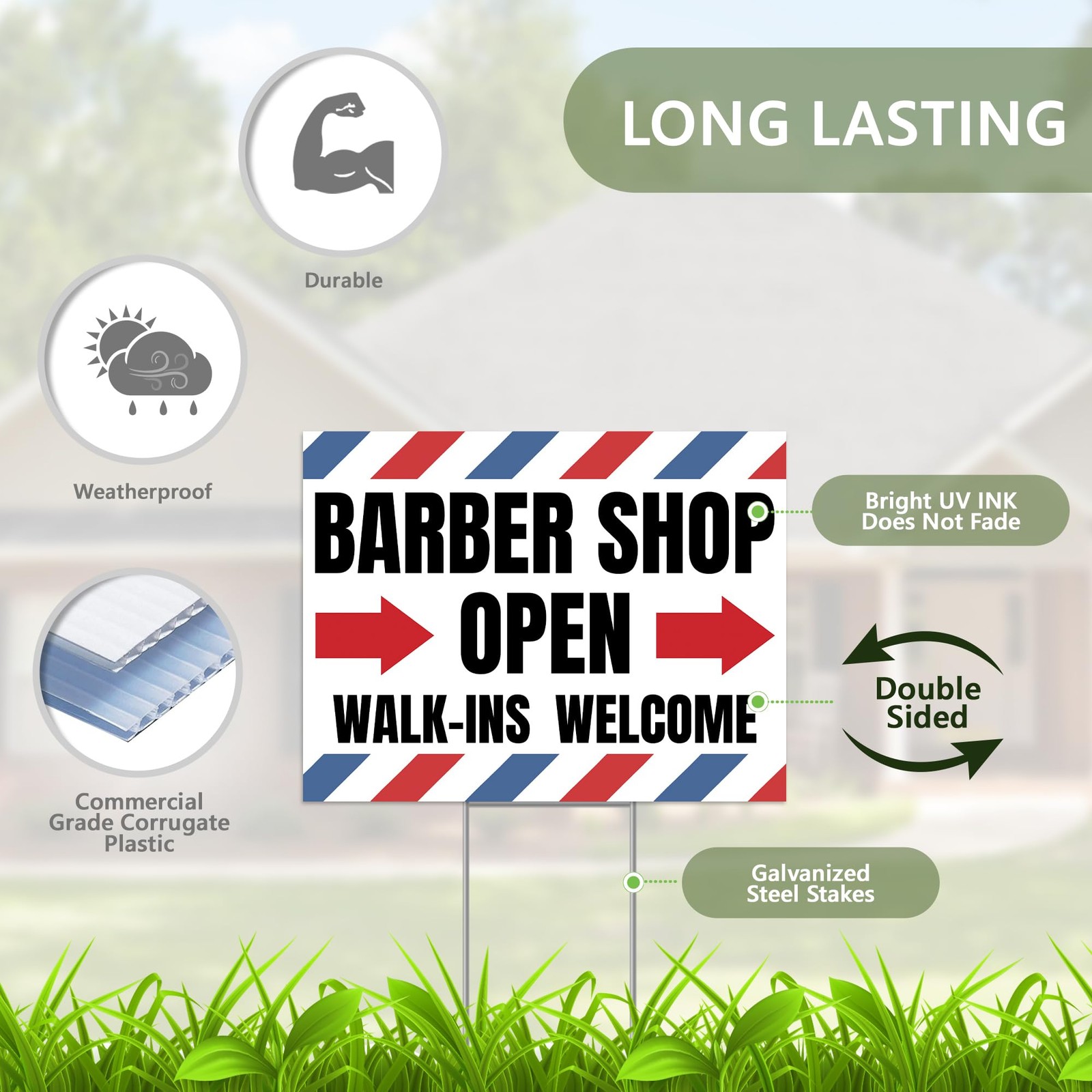 2PC Barber Shop Sign with Stakes 17 Inches by 13 Inches – Double Sided Signs …