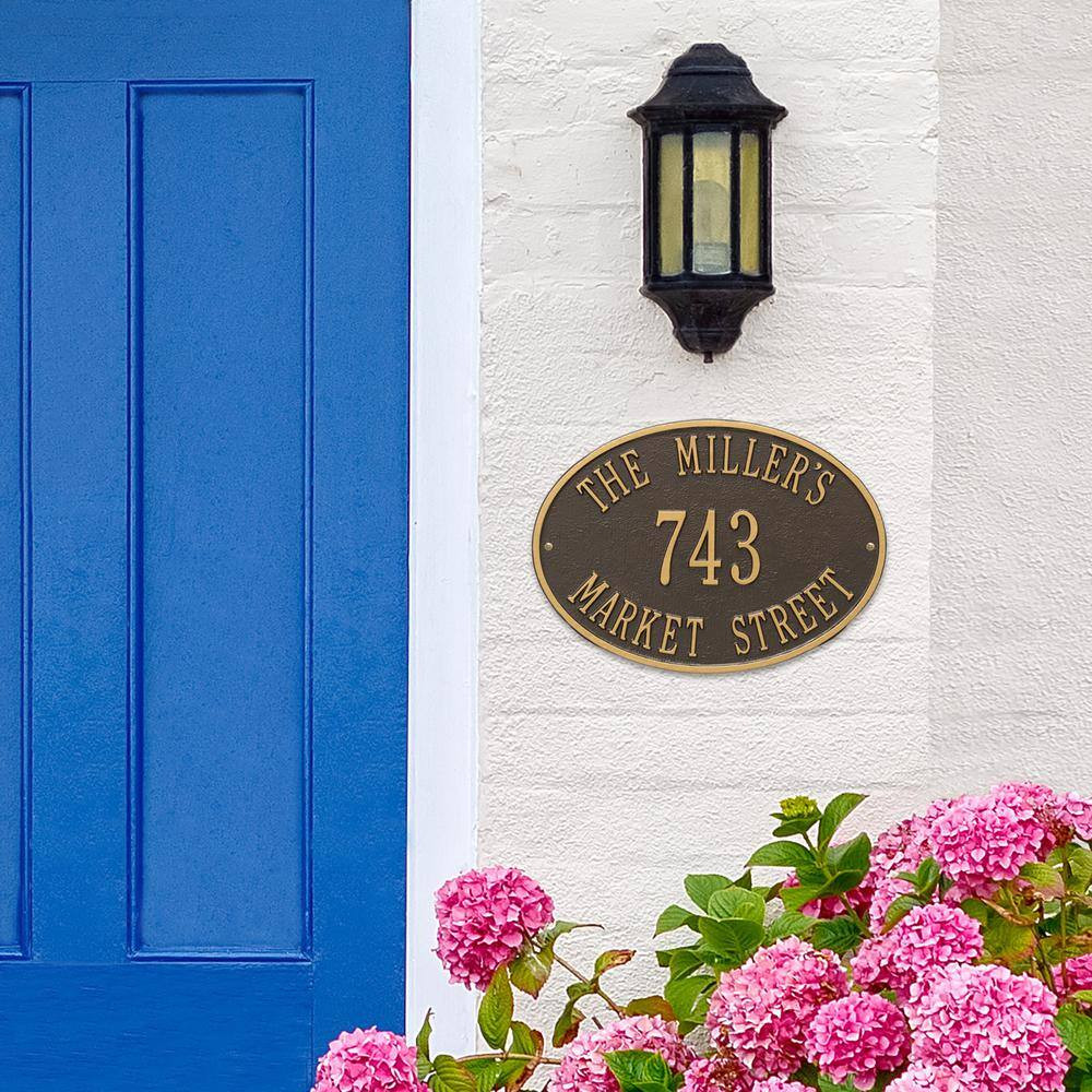 Hawthorne Standard Oval Bronze/Gold Wall 3-Line Address Plaque