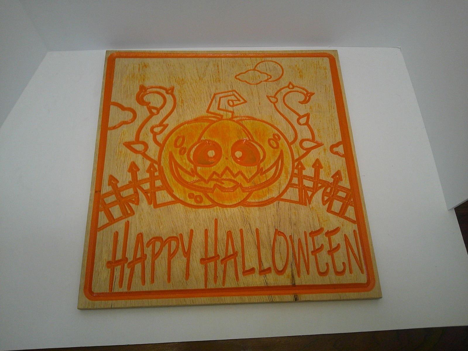 CNC Machine Wood Carving by B&H Woodcrafters “Happy Halloween” hand painted sign