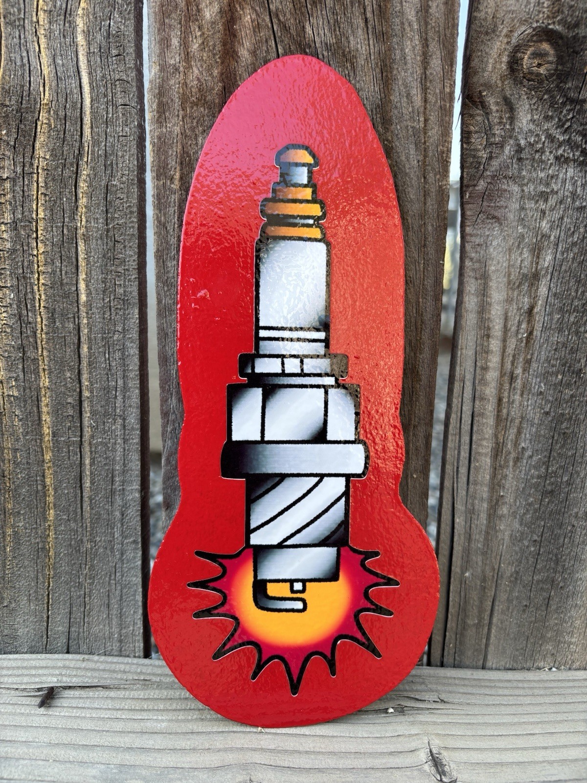 American Traditional Vintage Spark Plug Wood Cutout Sign Handmade Garage Art