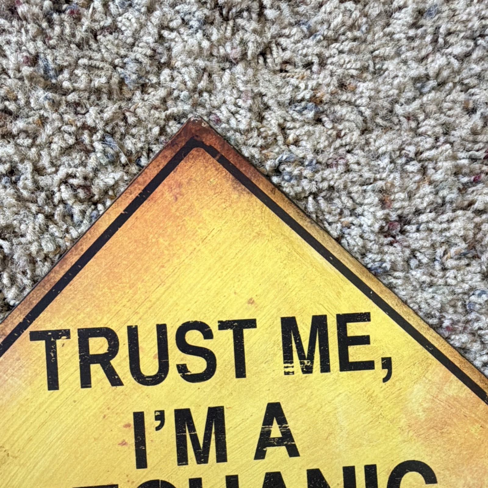Square One Brands Trust Me I’m A Mechanic Wood Sign Yellow Hanging Ready To Hang