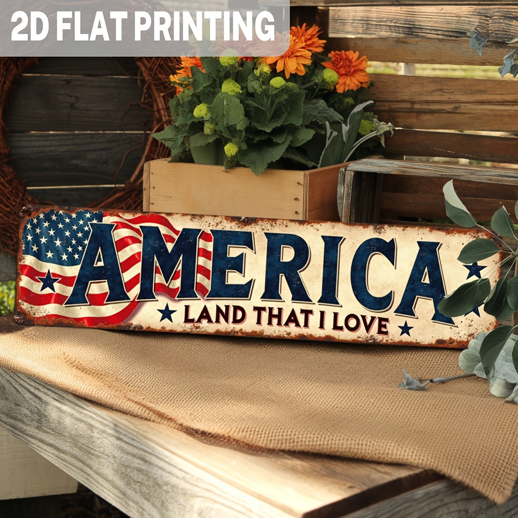 America Land That I Love US Flag Patriotic Vintage Metal Sign Wall Decor Plaque