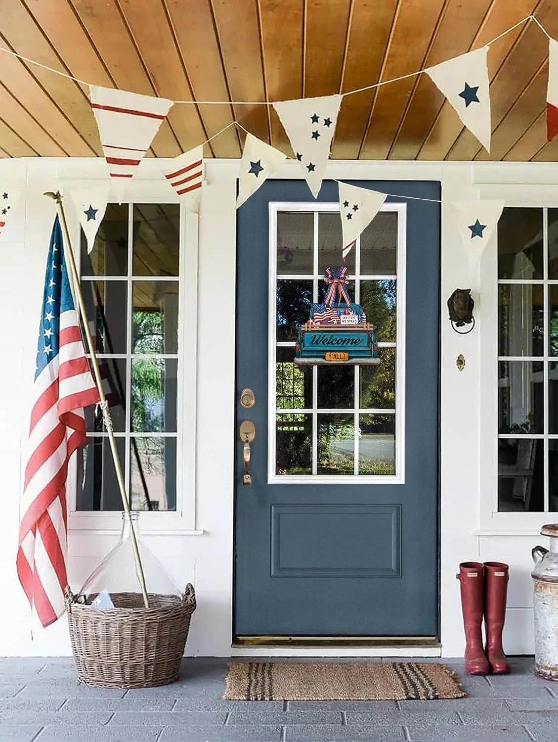 Interchangeable Welcome Sign for Front Door Blue Farmhouse Truck Decor Hanging S