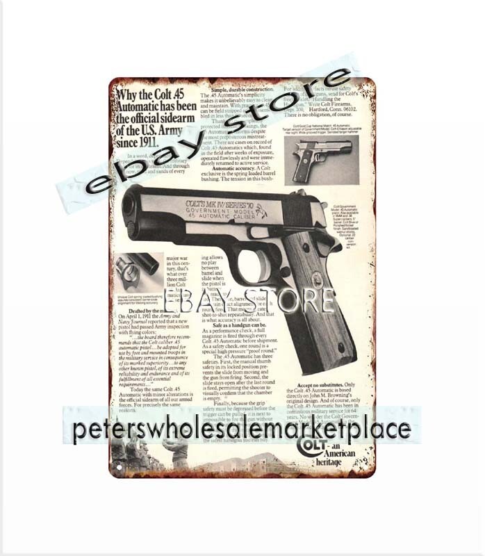 1975 Government Model Automatic Caliber Pistol metal tin sign huntergun