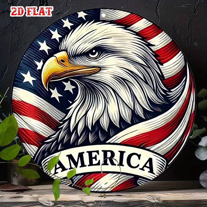 Aluminum Round Sign Patriotic 8 Round America Stars Eagle Funny Metal Decor