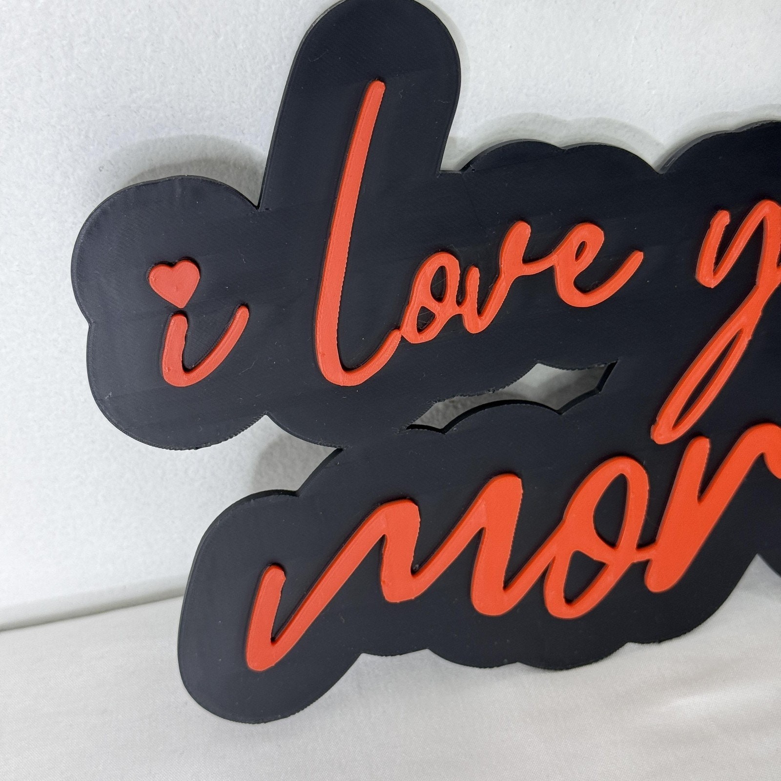 I Love You More Black Plastic Sign Red Script 3D Wall Home Decor Quote Gift