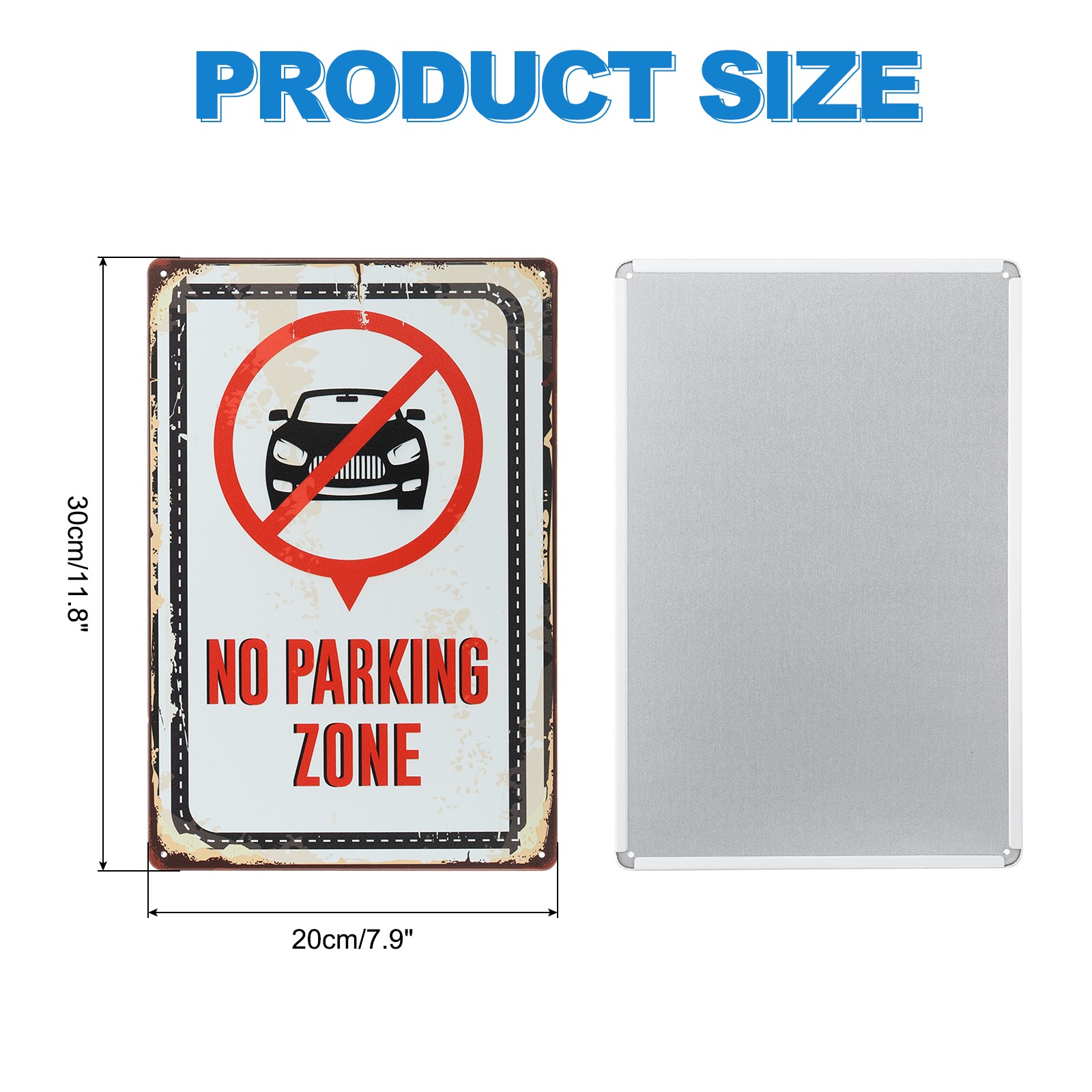 Metal Warning Sign 12″ x 8″, No Parking Zone, Retro Hanging Sign