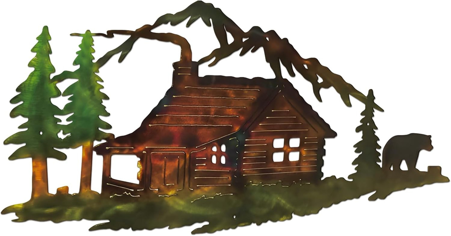 Mountains Cabin Bear Wall Art Farmhouse Metal Forest Lodge Wall Sculpture Retro