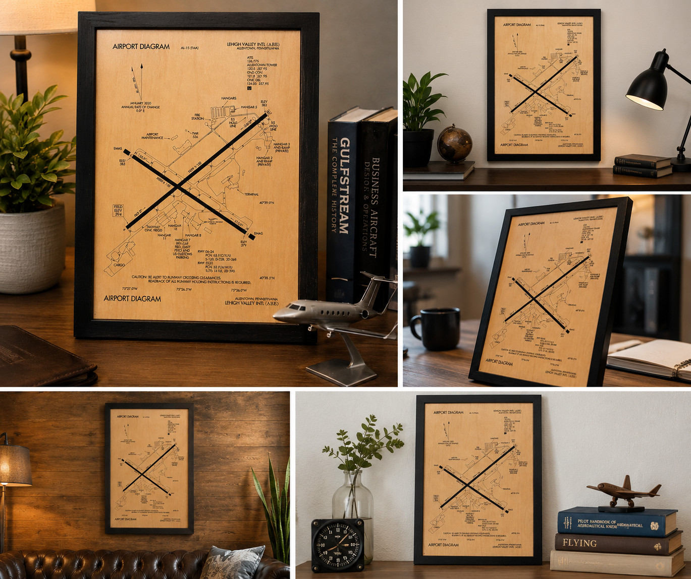 Custom Airport Diagram Wall Art: Laser Engraved Aviation Decor (11″ x 16″)