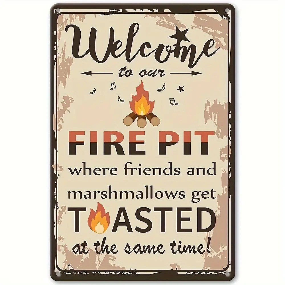 Aluminum Fire Pit Sign 8×12 Inch Funny Camping Welcome Metal Sign