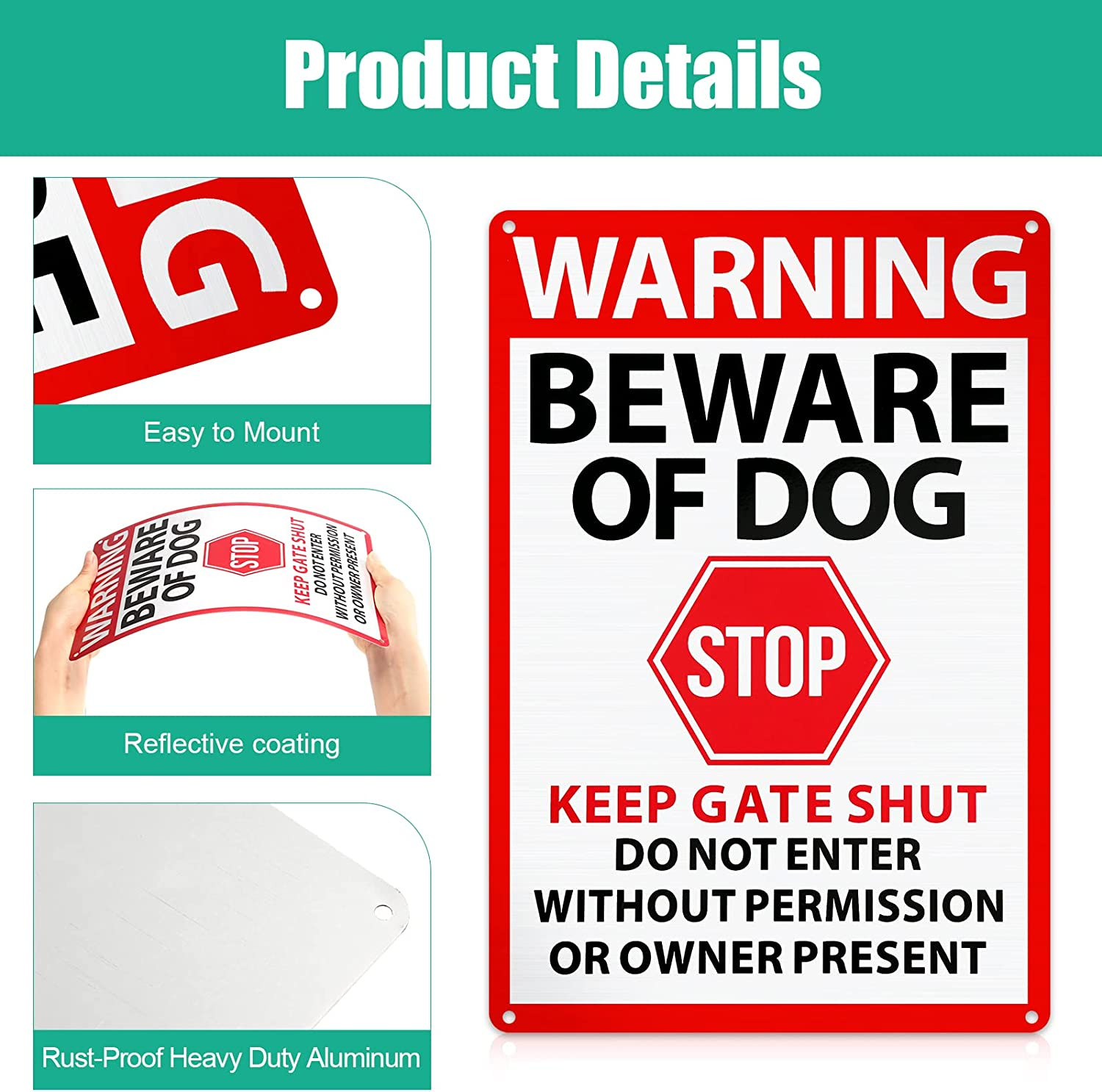 4 Pcs Warning Beware of Dog Sign 10 X 7 Inch Do Not Enter Metal Signs No Trespas