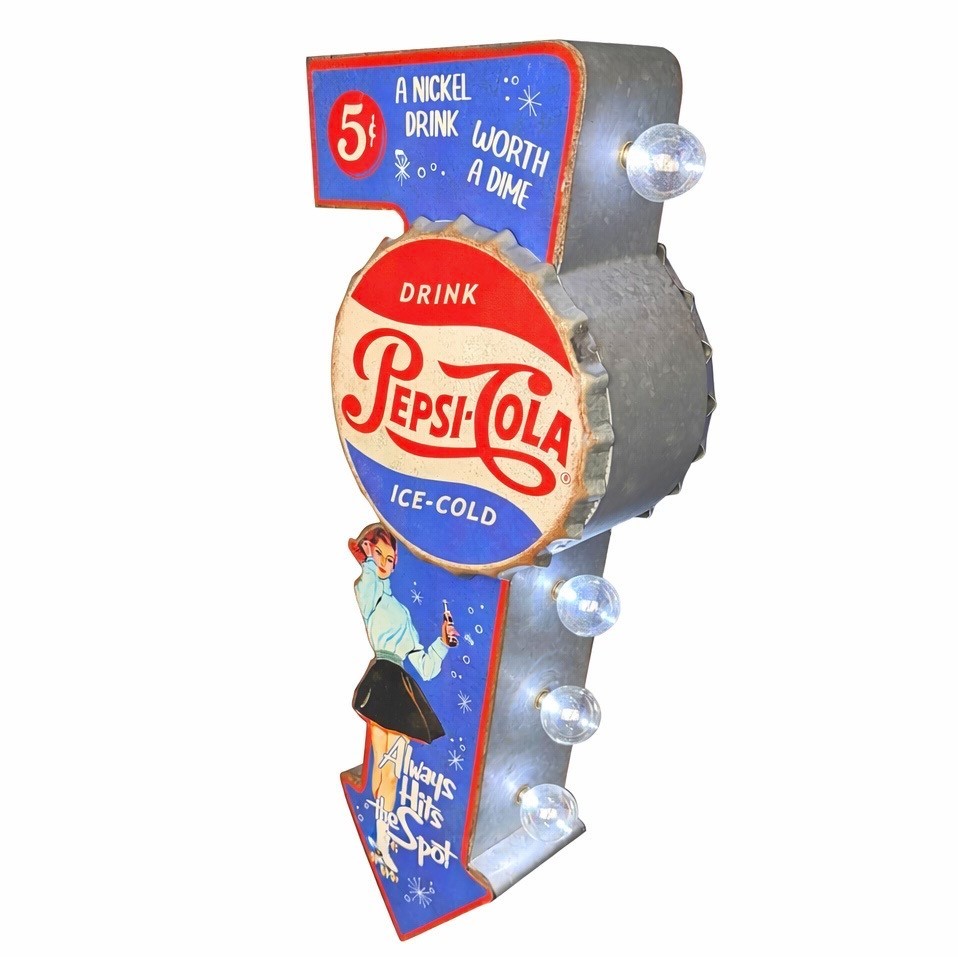 Pepsi-Cola Double-Sided Retro Vintage LED Marquee Sign 25.5″ Metal Arrow Decor
