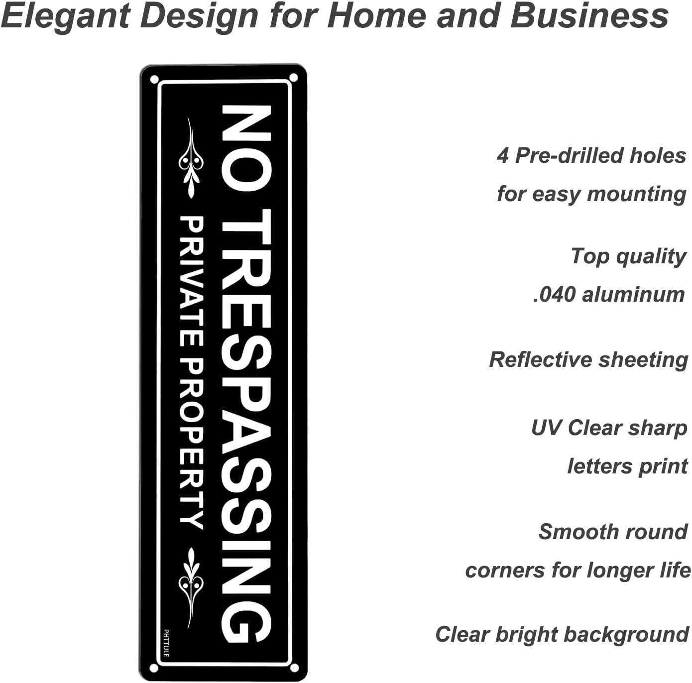 No Trespassing Private Property Sign 2 Pack, 12 x 3 inches Sturdy Rust Free Alum