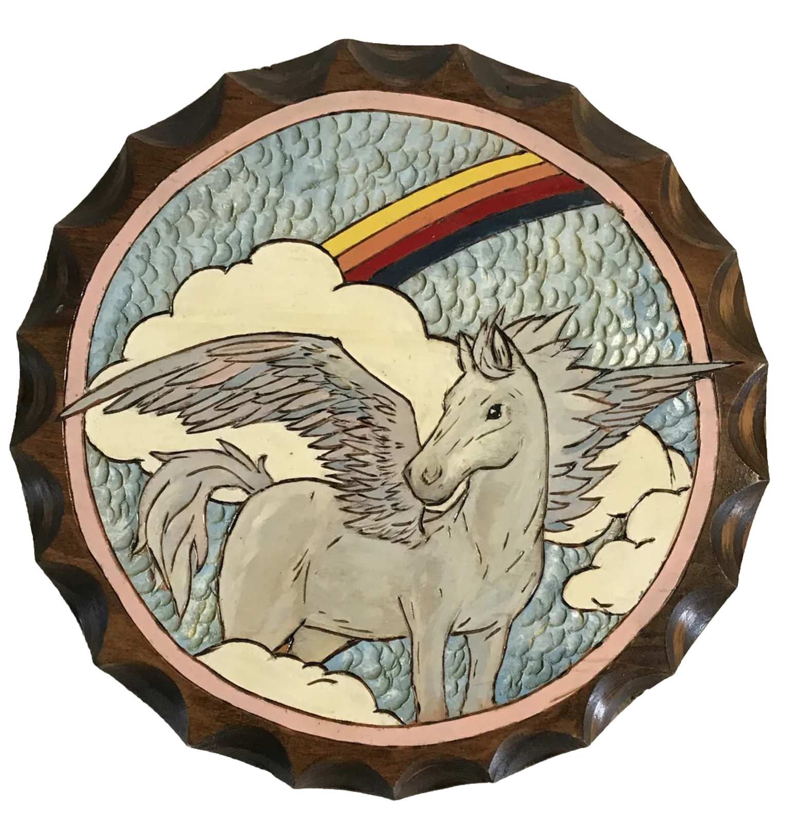 Rainbow Pegasus Winged Horse Wall Hanging Plaque Majestic Mythical Fantasy Vtg