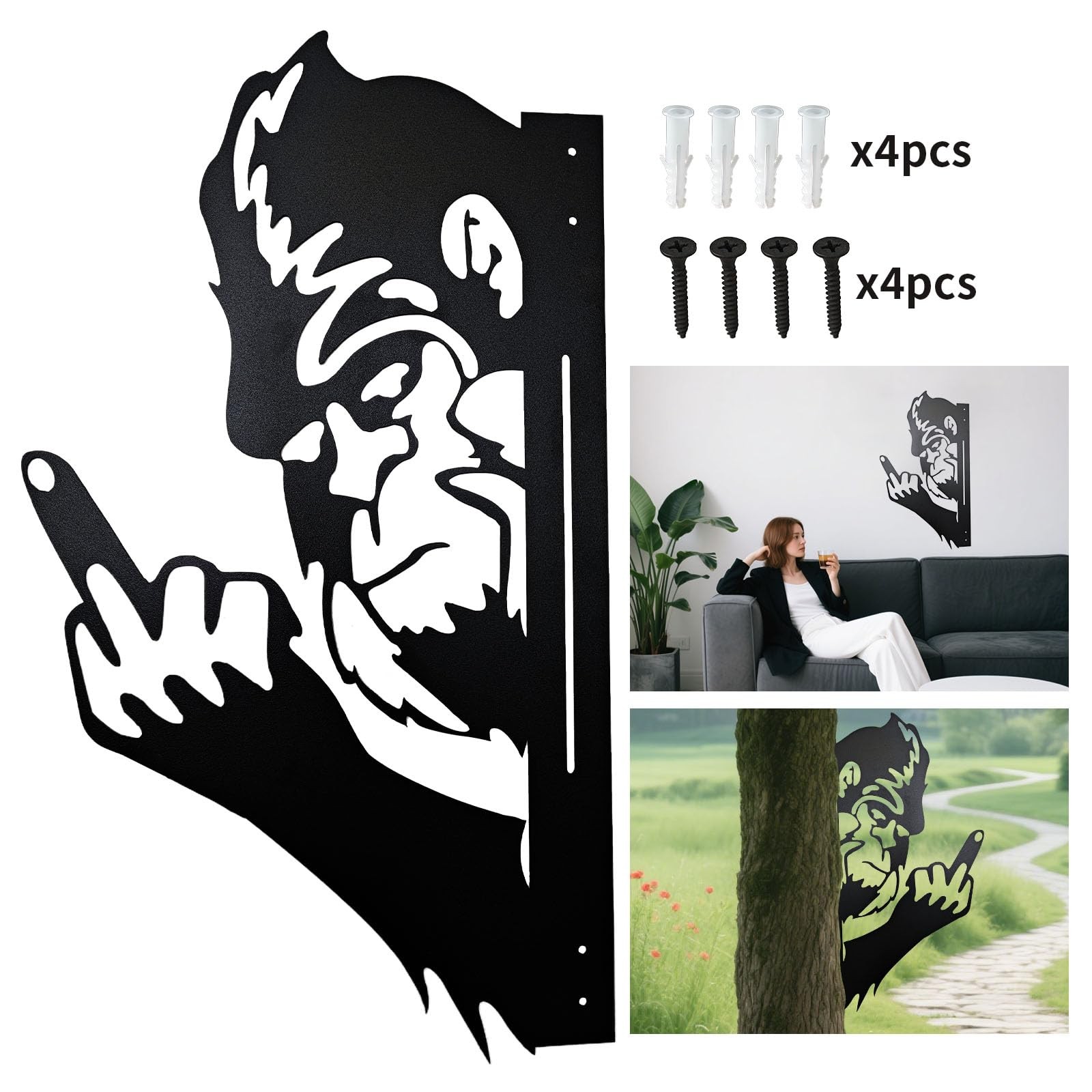Peaking a Boo Flipping Off Bigfoot Animal Metal Sign Art Ornament, Middle Fin…