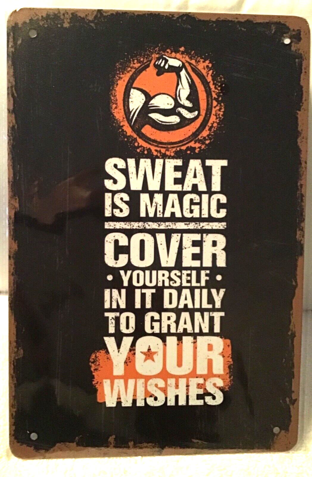 8×12 Tin Sign Motivational gym workout exercise muscles weight loss sweat (G)