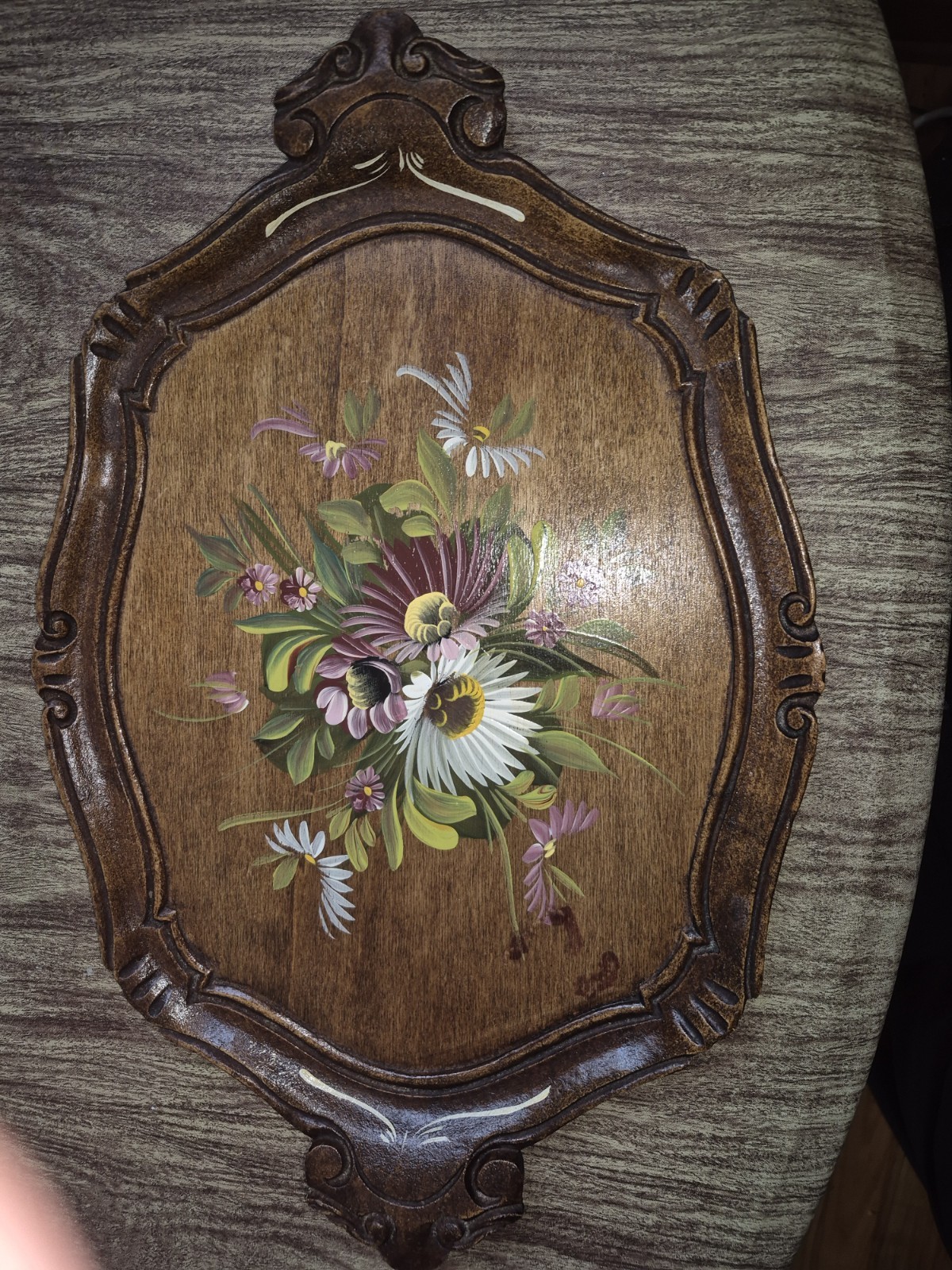 Vintage Ornate Wood Floral Wall Plaque, Brown Multicolor Decorative, Vertical