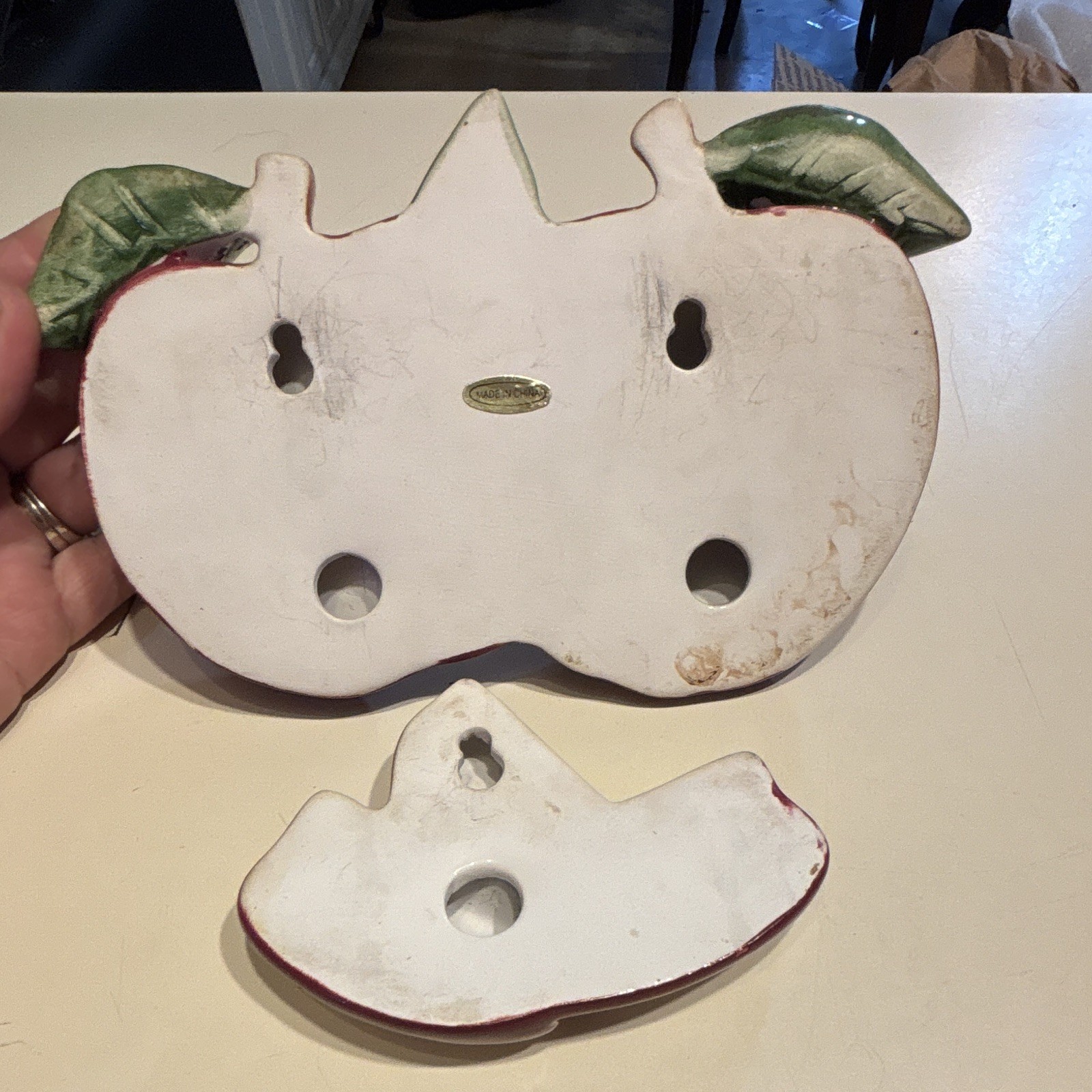 Ceramic Glossy Apple Wall Plaque Hanging Decor 8 in Red White Green Yellow