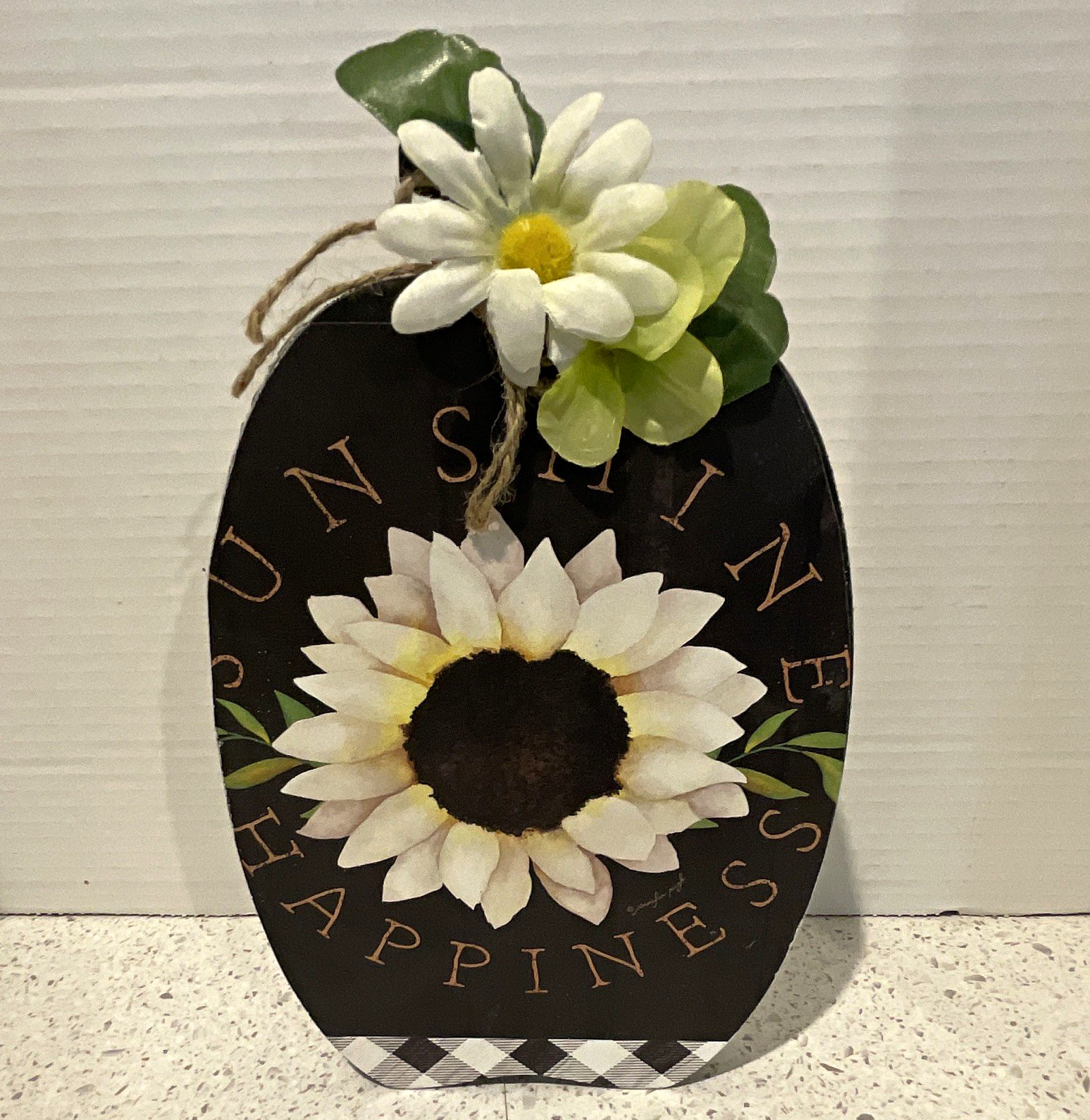 Wood Decorative Vertical Hanging Sign “Sunshine Happiness” Sunflower Pumpkin