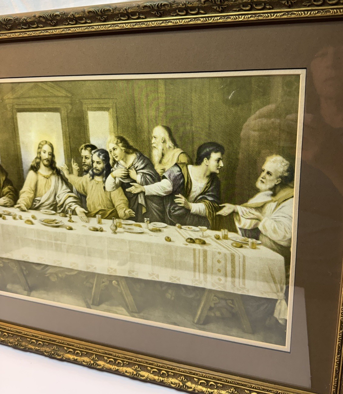 Framed Last Supper Print Religious Wall Art Gold Ornate Frame 29.25 x 17.5