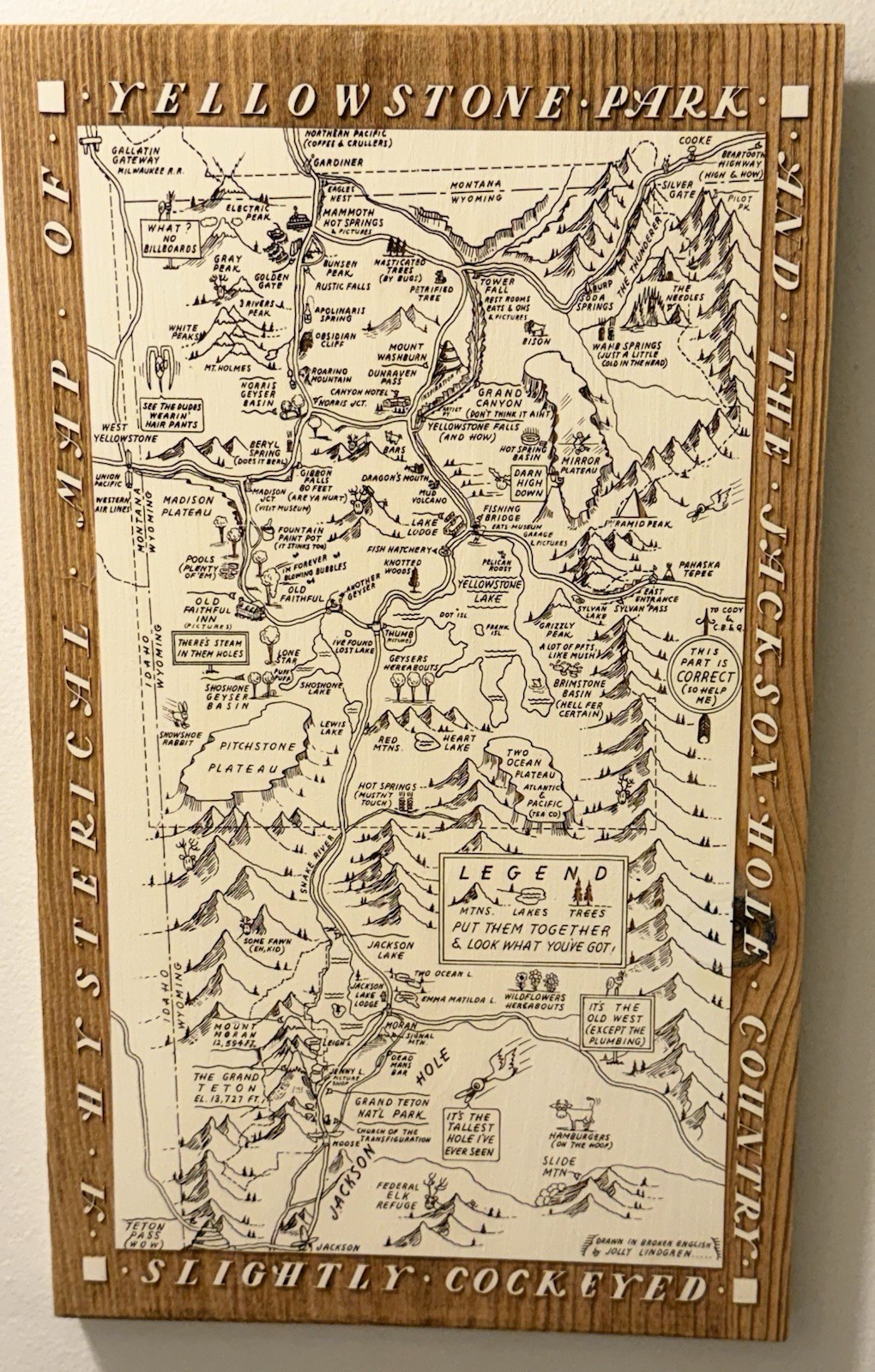 YELLOWSTONE SOLID WOOD FUN ENGRAVED MAP/WALL ART – JH Listed Separately-Unique!