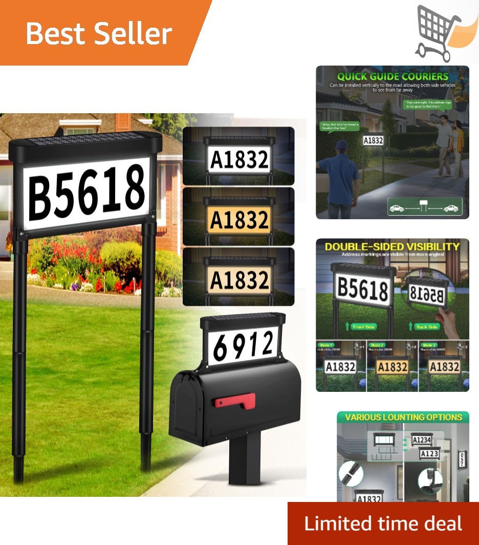 Solar House Numbers Outdoor Illuminated 2-Sided Waterproof LED Yard Sign
