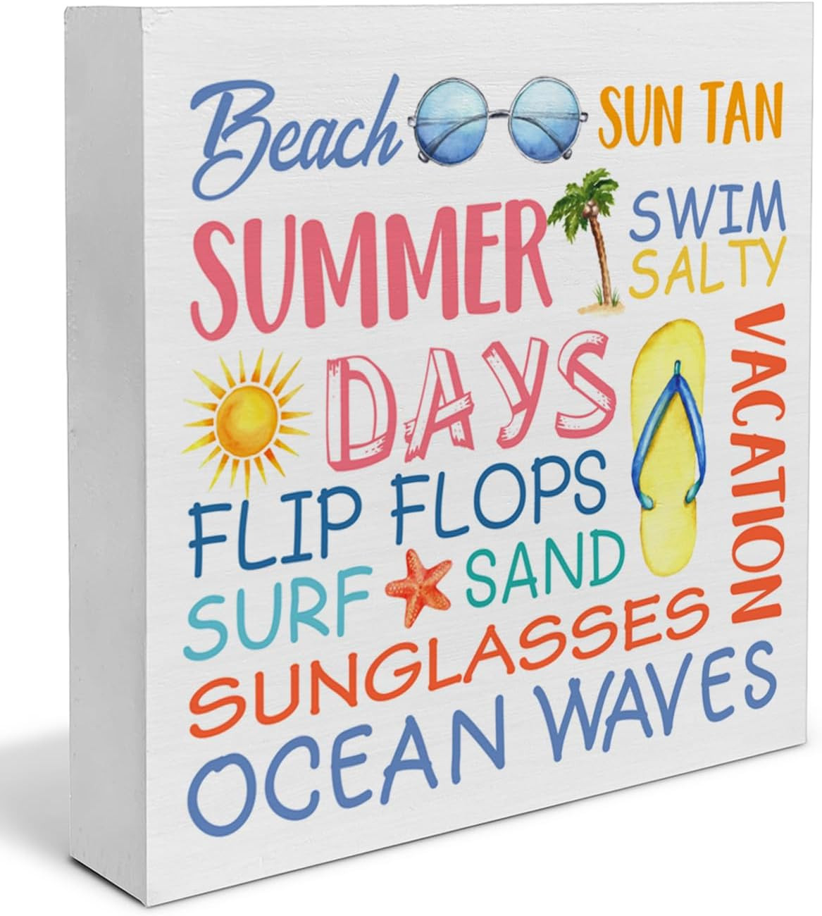 Country Summer Wooden Block Sign – Summer Days Decor for Desk, Wall, or Shelf –