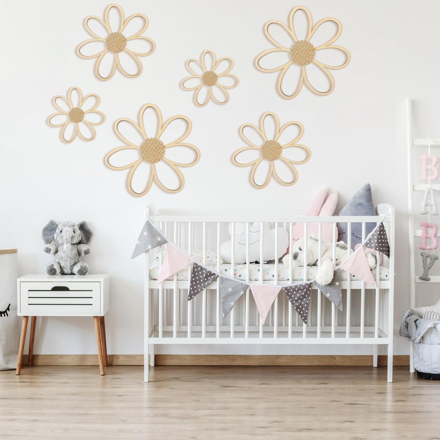 6 Pcs Daisy Wall Decor Wooden Daisy Wall Sculptures Flowers Signs Hanging Plaque
