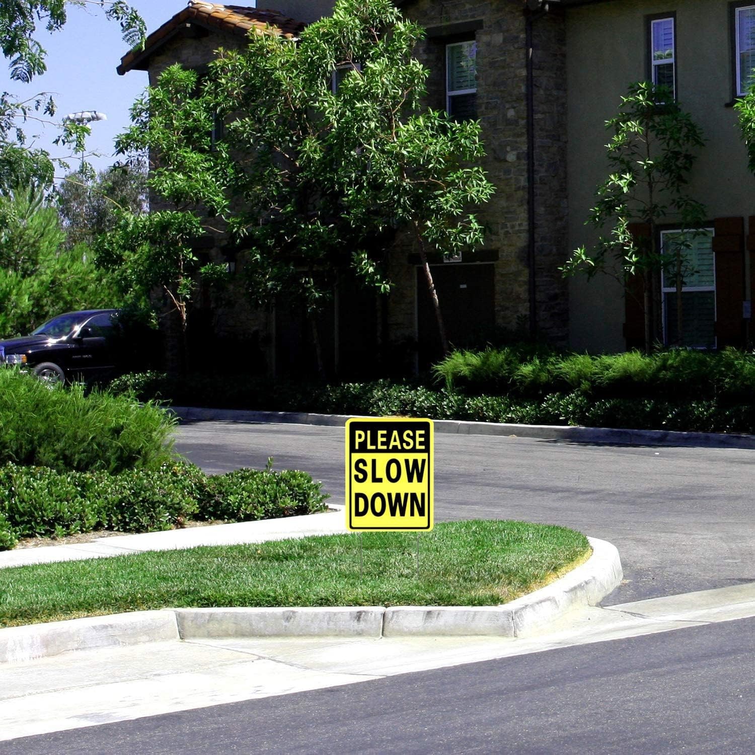 16×12 Inch/25 Inch High Please Slow Down Yard Signs Double Sided 2 PCS