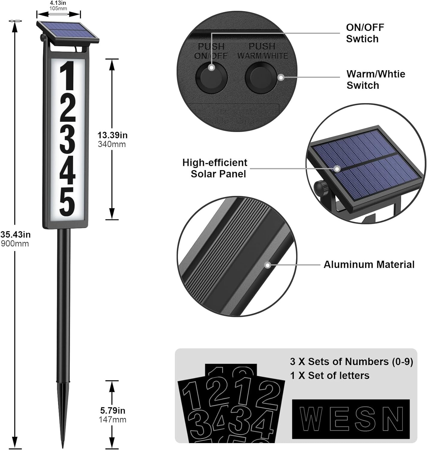 Update Solar Home Address Sign, House Numbers Lighted Address Plaque Outdoor