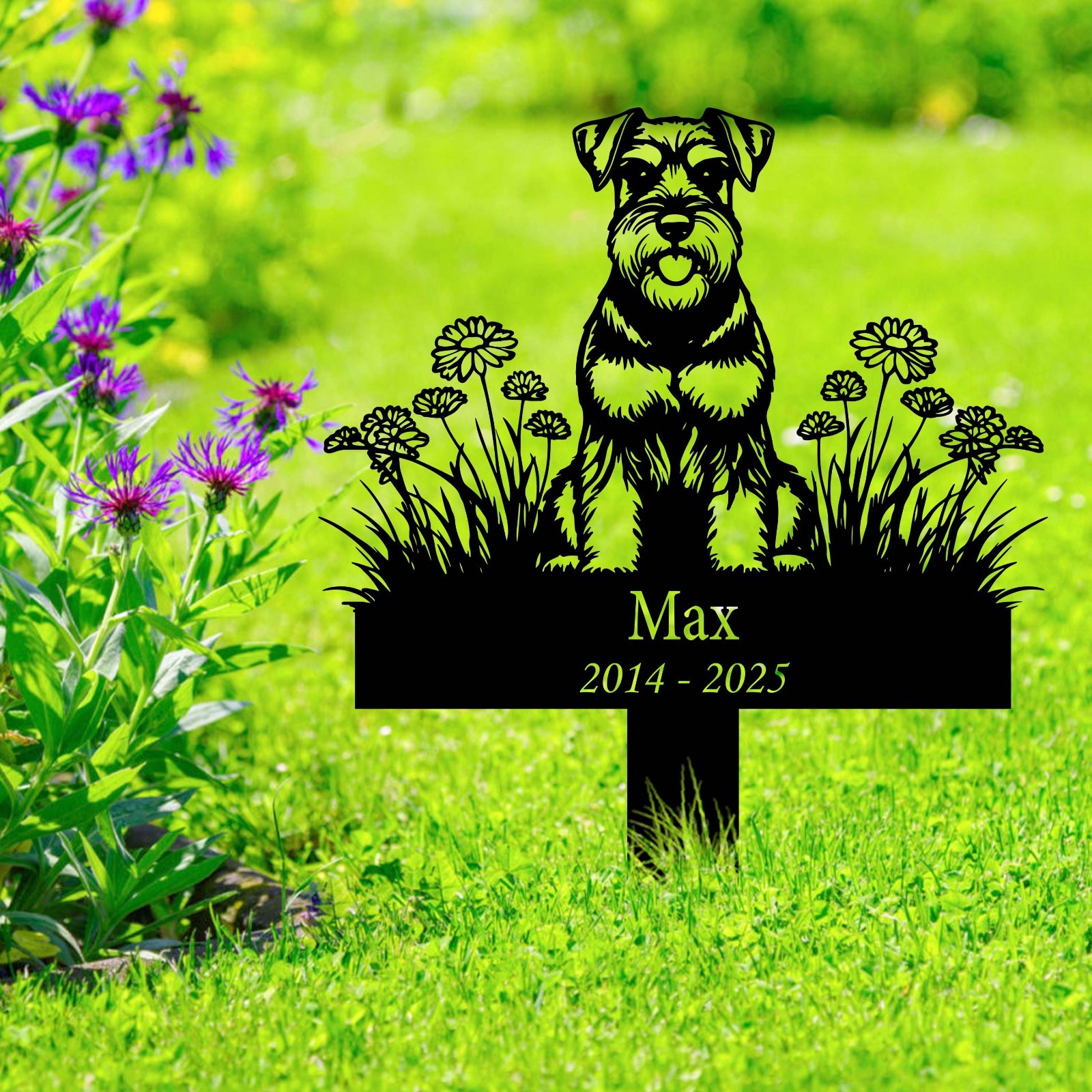Personalized Miniature Schnauzer Dog Metal Memorial Garden Stake