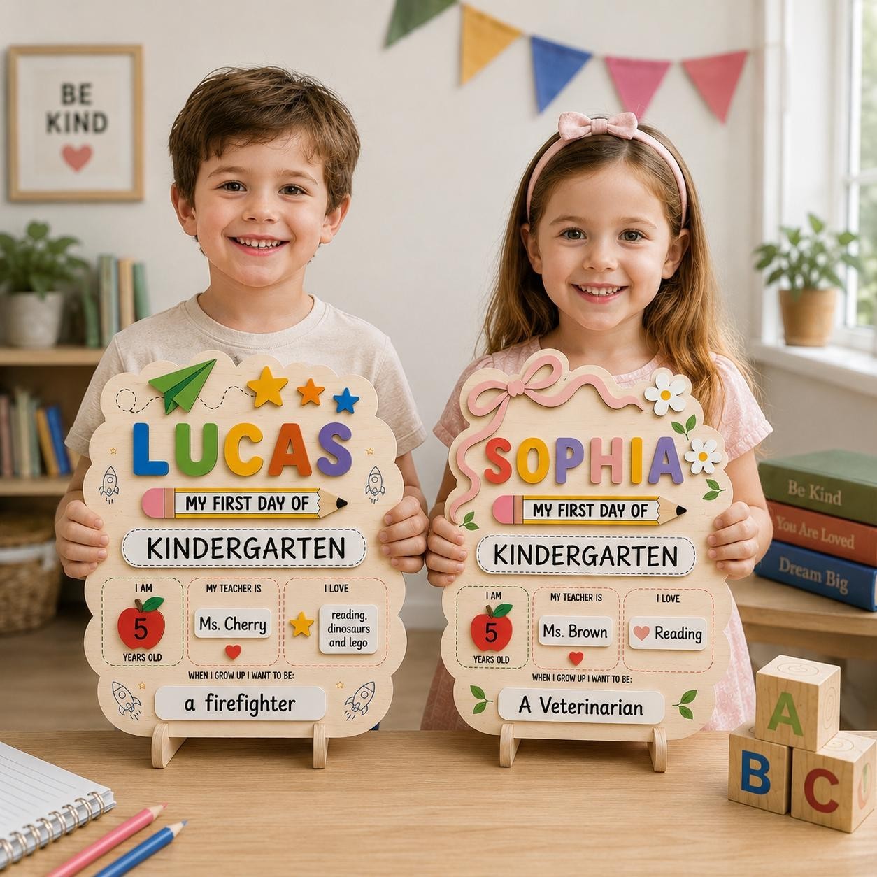 Custom First Day Kindergarten Sign, Personalized School Photo Board