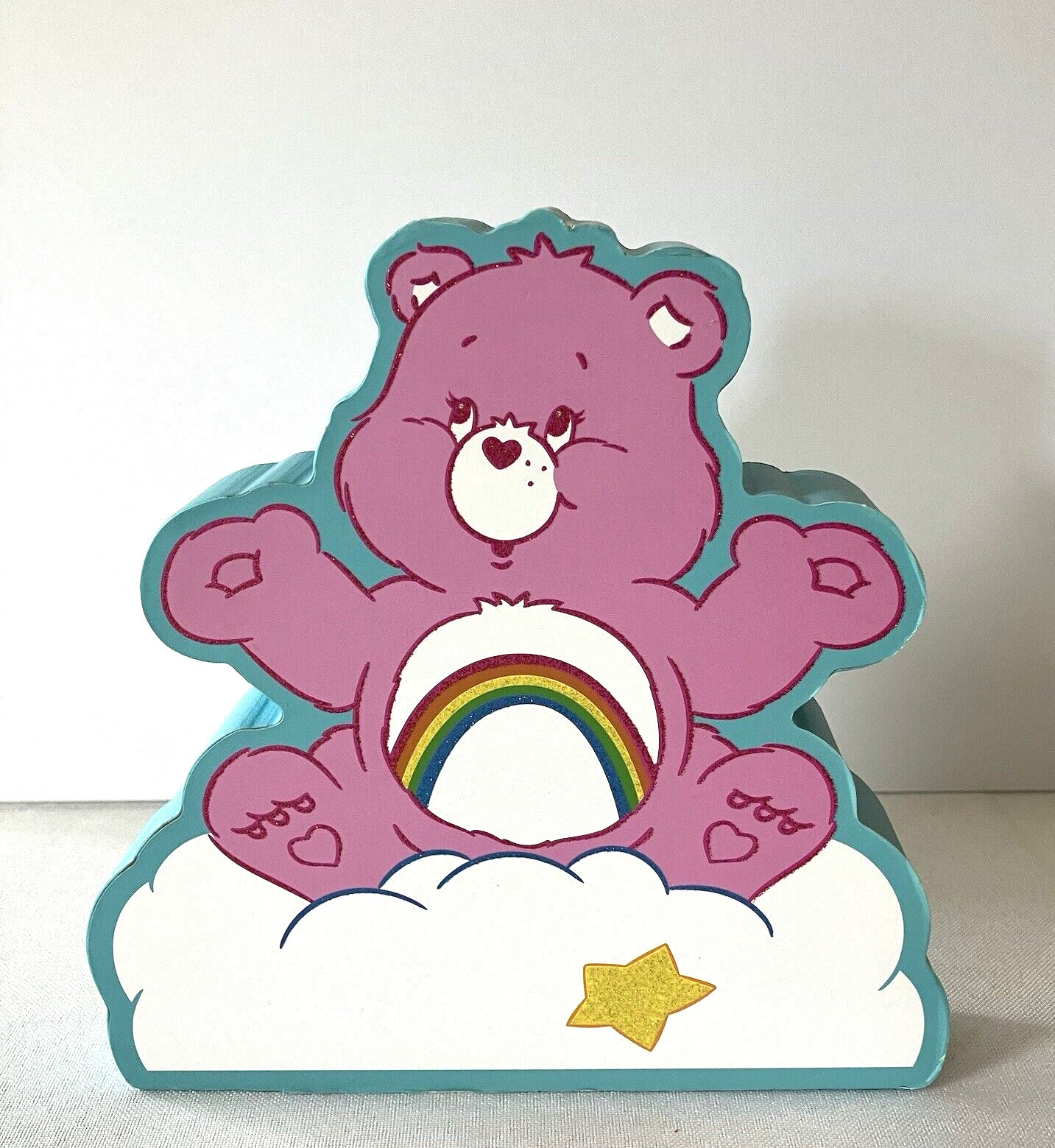 Care Bears Wall Art Block Decor 7” Cheer Bear Pink White Blue 2023 Rainbow Star