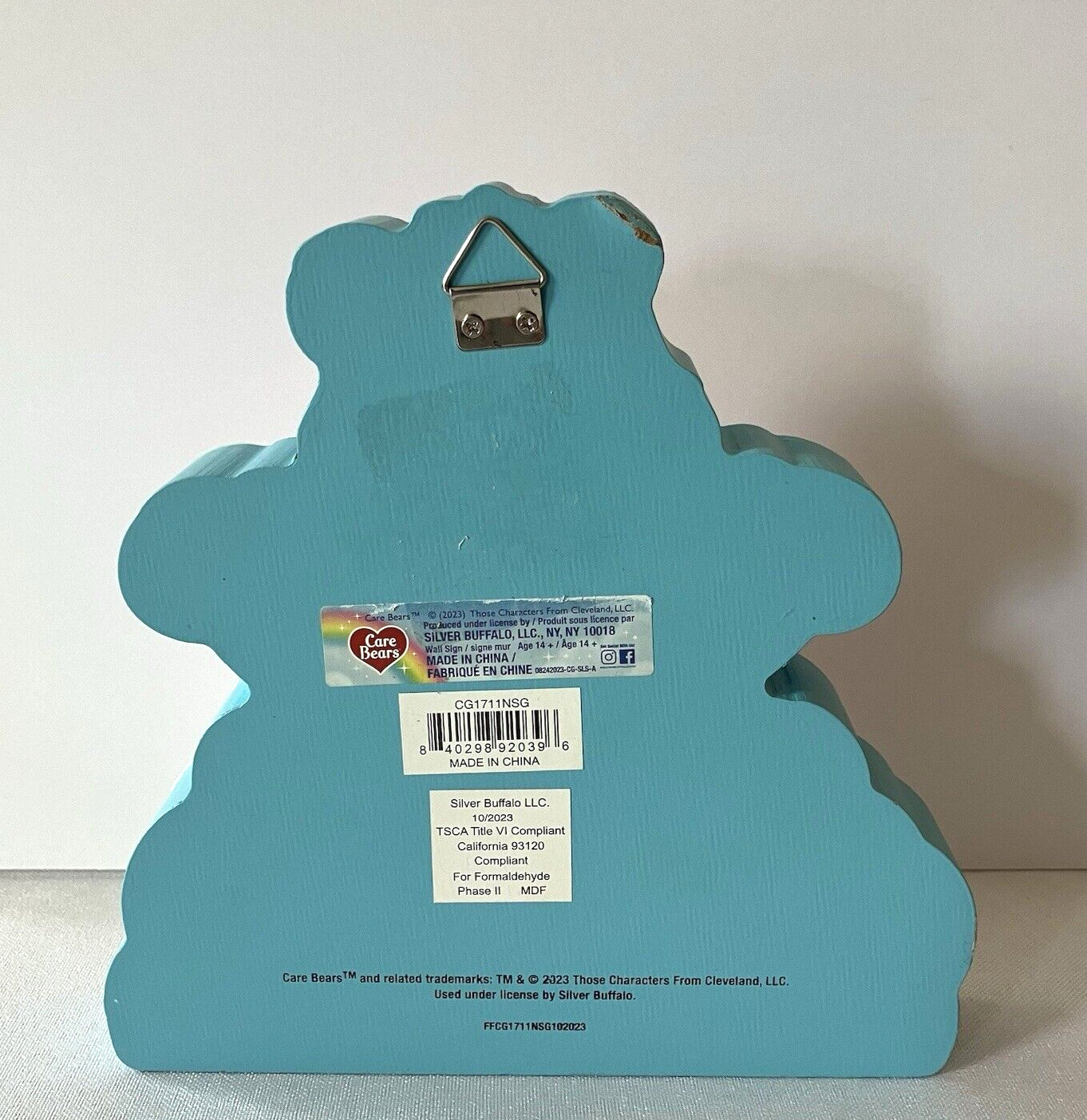 Care Bears Wall Art Block Decor 7” Cheer Bear Pink White Blue 2023 Rainbow Star
