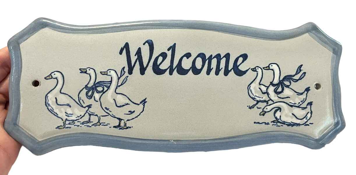 LOUISVILLE Stoneware Pottery Welcome Duck Door Plaque Sign Rectangular 11.5×4.5