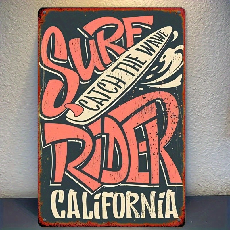 Surf Rider California Metal Sign Vintage Beach Surf Shop Wall Art Hanging Decor