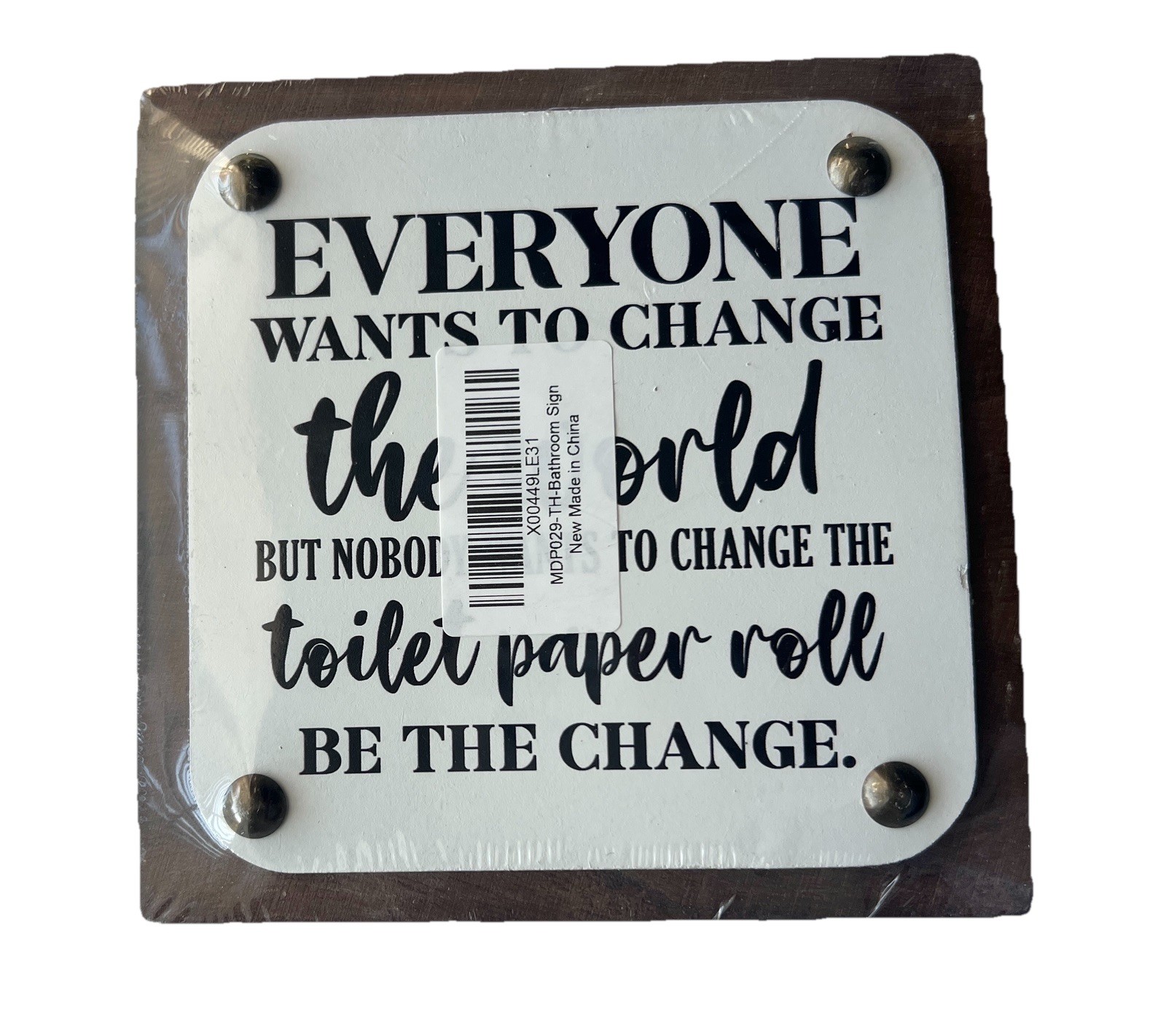 Hang Wall Sign Wood Be The Change Toilet Paper Plaque Humor Home Decor